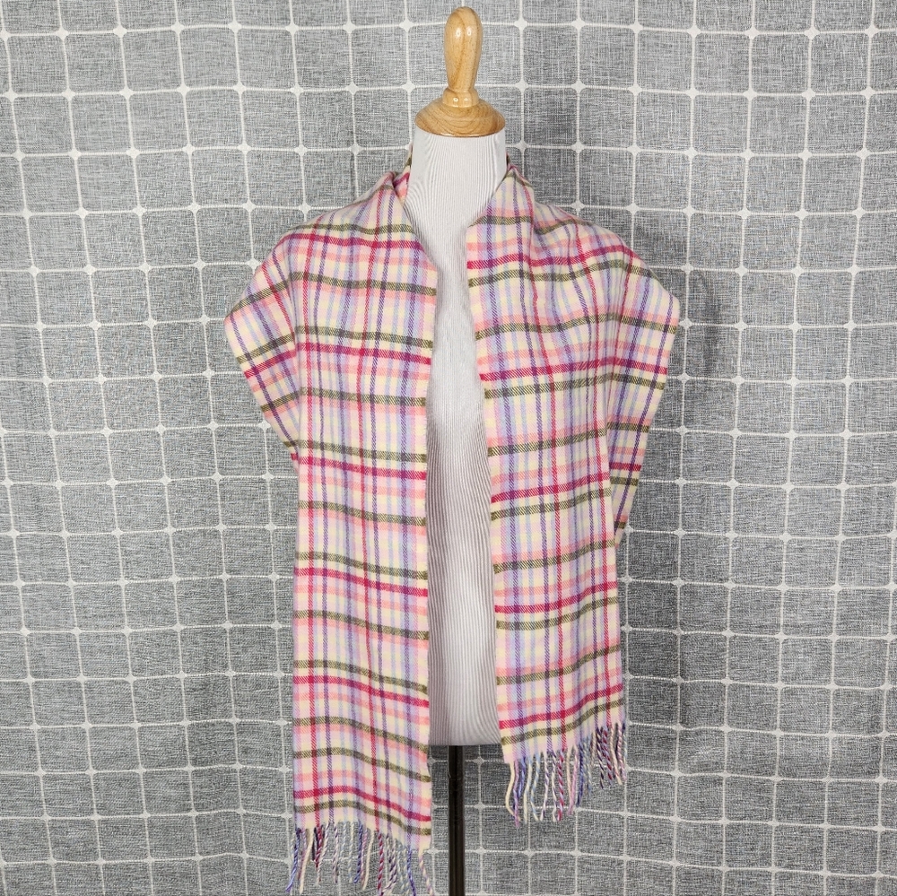 J. McLaughlin Merino Wool Plaid Fringe Scarf